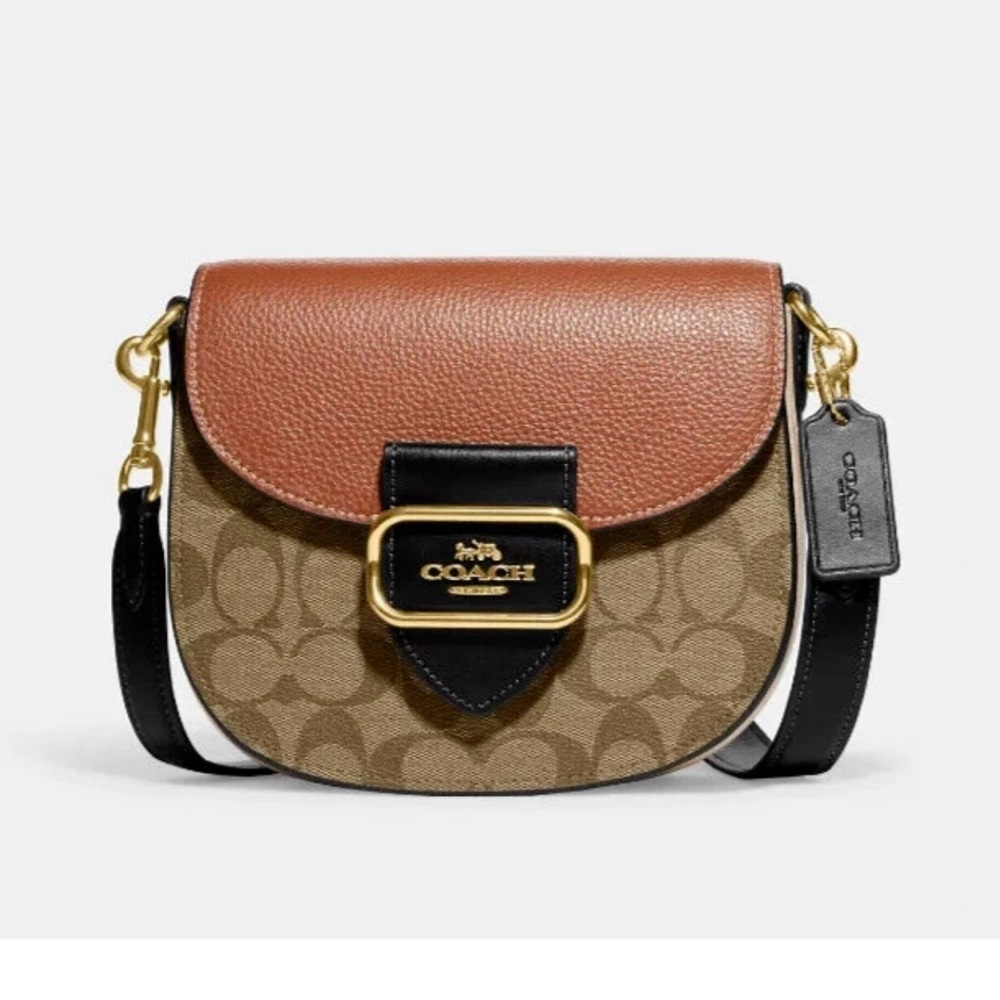 Coach Brown and Black Crossbody Bag with Gold-Tone Accents